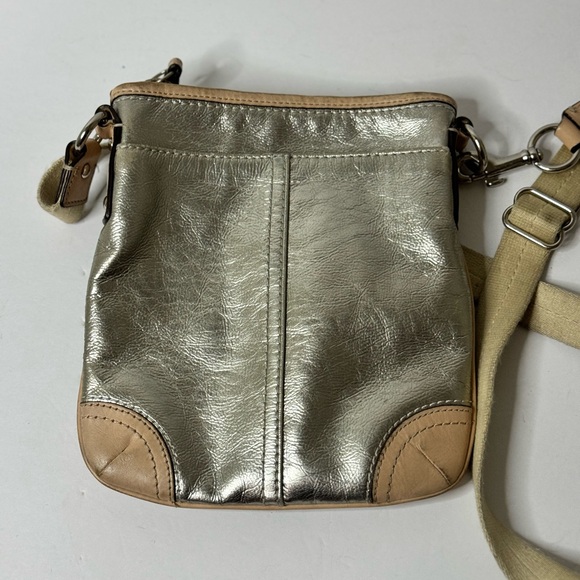 Coach Swingpack East Metallic Silve Crossbody Bag Leather Trim Adjustable Strap - Picture 8 of 13